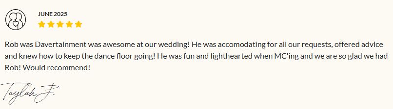 Davertainment MC, DJ Testimonials