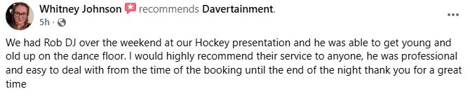 Davertainment MC, DJ Testimonials